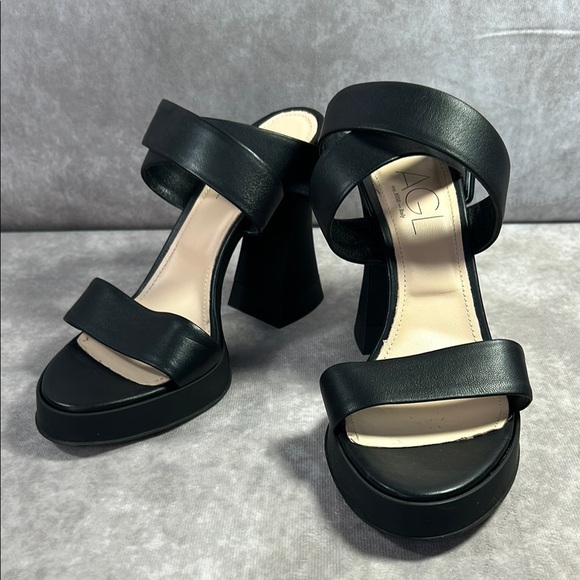 NWT AGL Janis Sandal Black Platform Sandals Heel Ankle Wrap Buckle Size 39 - Picture 1 of 10